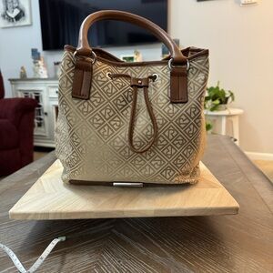 Relic Brown Geometric Patterned Handbag